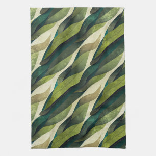 Minimal Green Olive Abstract Deco Pattern Kitchen Towel