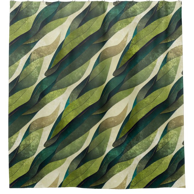 Minimal Green Olive Abstract Deco Pattern Shower Curtain (Front)