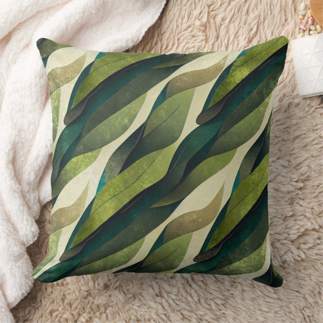 Minimal Green Olive Abstract Deco Pattern Throw Pillow (Blanket)