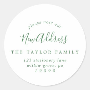 Minimal Green Please Note Our New Address Envelope Classic Round Sticker