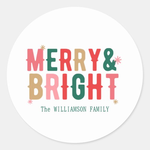 Minimal Green Red Brown Bold Typography Christmas Classic Round Sticker
