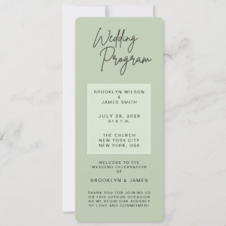 Minimal Green Sage Wedding Programs