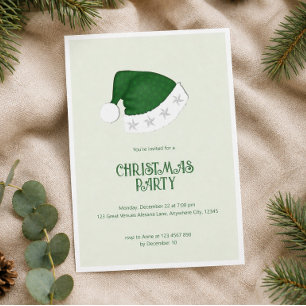 Minimal Green Santa Hat Christmas Party Invitation