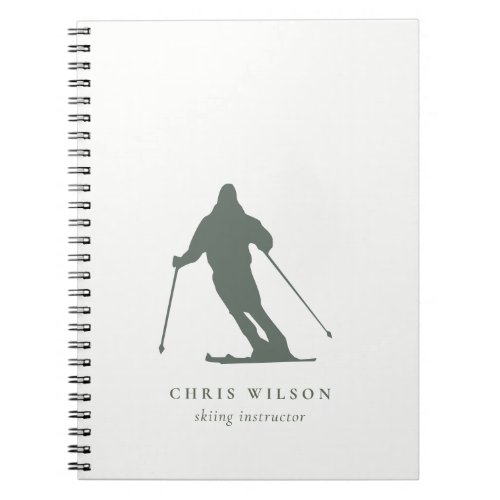 Minimal Green Skiing Silhouette Instructor Coach Notebook
