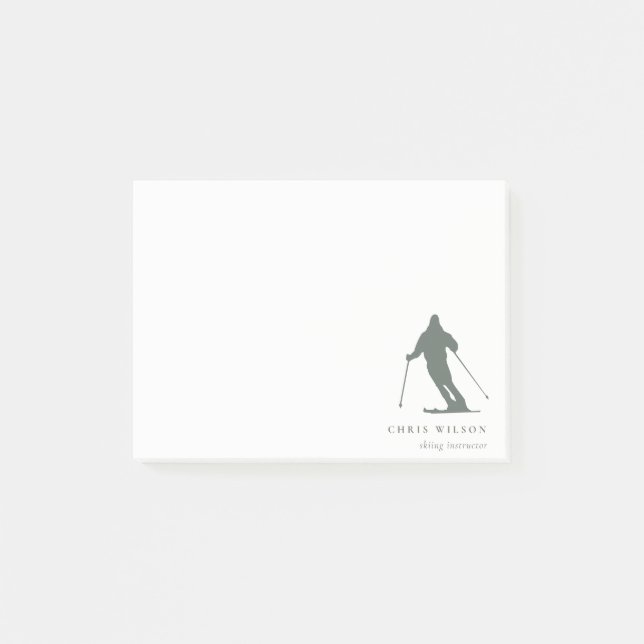 Minimal Green Skiing Silhouette Instructor Coach Post-it Notes (Front)
