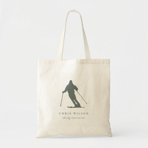 Minimal Green Skiing Silhouette Instructor Coach Tote Bag