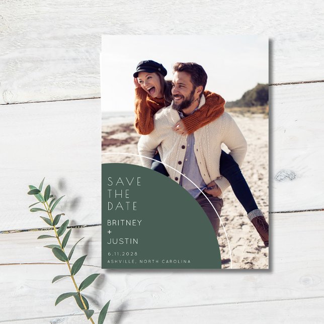 Minimal Green Two Photo Wedding Save The Date (Minimal Green Two Photo Wedding Save The Date)