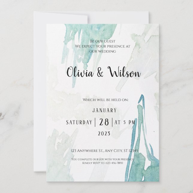 Minimal Green Watercolor Wedding Invitation (Front)