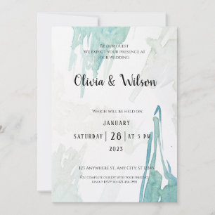 Minimal Green Watercolor Wedding Invitation