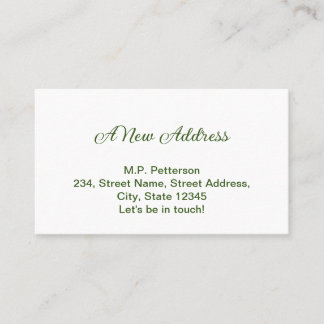 minimal green we have moved add name address text business card