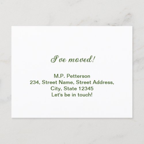 minimal green we have moved add name address text  postcard