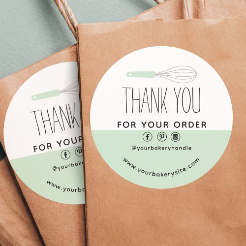 Minimal Green Whisk Bakery Business Thank You  Classic Round Sticker
