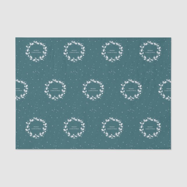 Minimal Green + White Merry Christmas Holly Wreath Tissue Paper (Front)