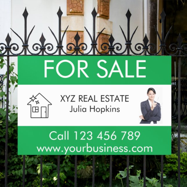 Minimal Green White Real Estate For Sale Banner (for sale real estate green white banner)