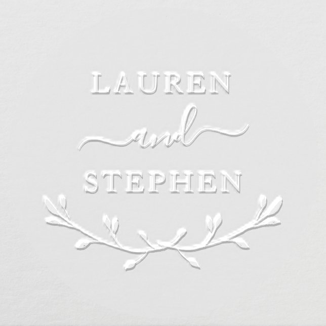Minimal Greenery Bride and Groom Names Wedding Embosser (Design)
