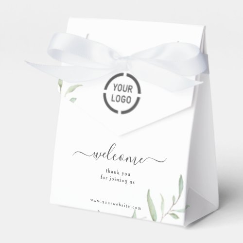 Minimal greenery business logo welcome favor boxes