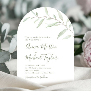 Minimal greenery calligraphy rustic sage wedding invitation