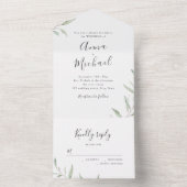 Minimal greenery calligraphy rustic wedding all in one invitation (Inside)