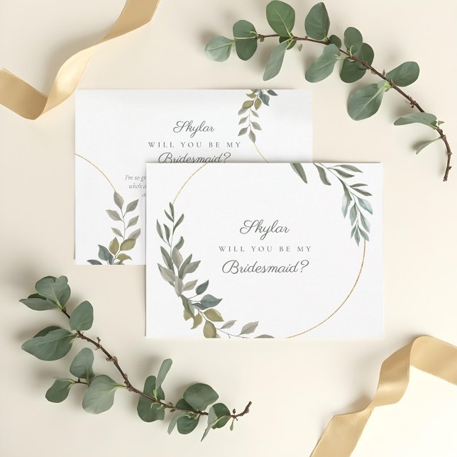 Minimal Greenery & Gold Will You Be My Bridesmaid Invitation Postcard (Minimal Greenery & Gold Will You Be My Bridesmaid Invitation Postcard)