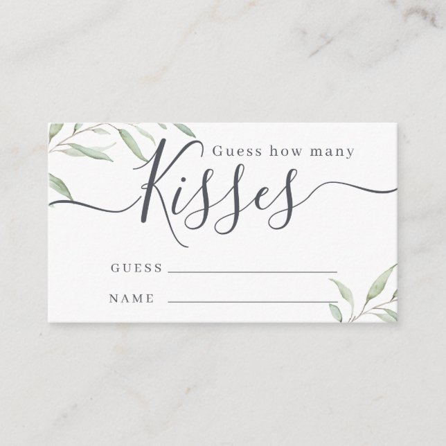 Minimal greenery guess how many kisses game enclos enclosure card (Front)