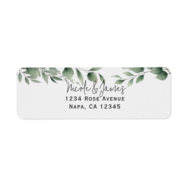 Minimal Greenery Leaves Modern White Wedding Label (Front)