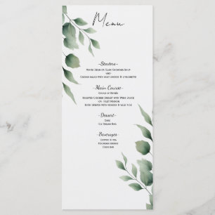 Minimal Greenery Leaves Modern White Wedding Menu