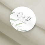 Minimal greenery monogram wedding favor classic round sticker<br><div class="desc">Modern chic watercolor botanical foliage greenery design,  with couples monogram in the center,  great seals for modern wedding,  rustic wedding,  and botanical garden wedding in spring and summer. 
See all the matching pieces in collection.</div>