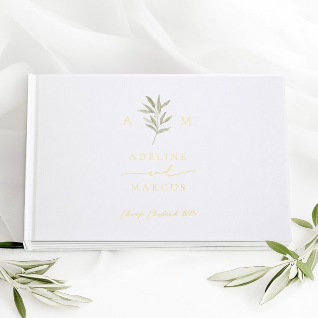 Minimal Greenery Olive Branch Wedding Foil Guest B Foil Guest Book (Creator Uploaded)