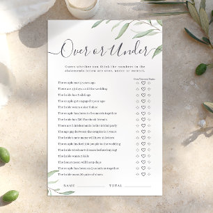 Minimal greenery Over or Under bridal shower game