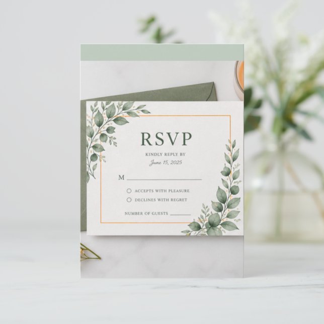 Minimal Greenery RSVP Card, Botanical Wedding Resp Card (Standing Front)
