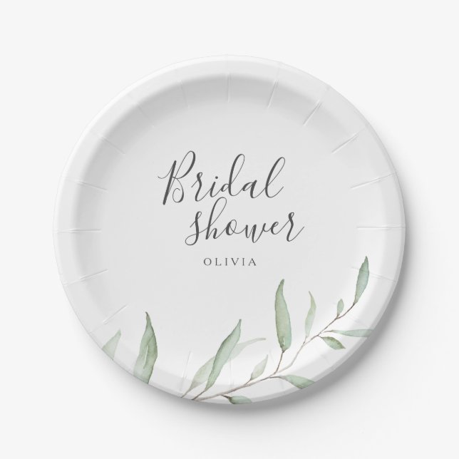 Minimal greenery rustic bridal shower paper plates (Front)
