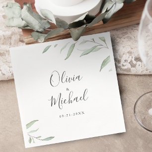 Minimal greenery rustic wedding napkins