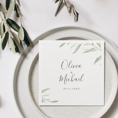 Minimal greenery rustic wedding napkins