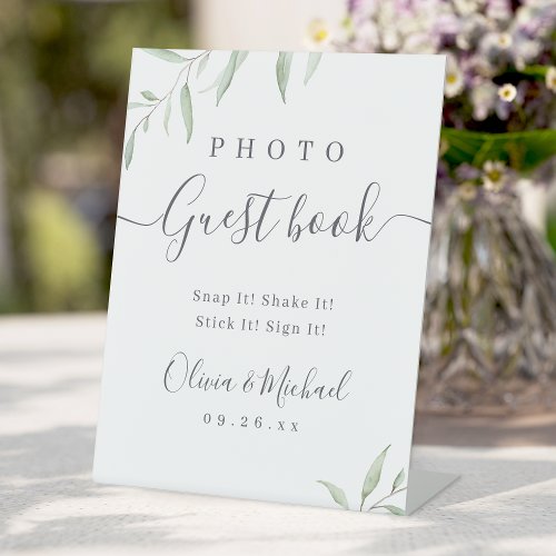 Minimal greenery rustic Wedding Photo Guest Book Pedestal Sign