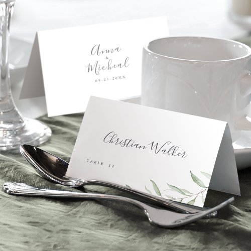 Minimal greenery rustic wedding Place Card