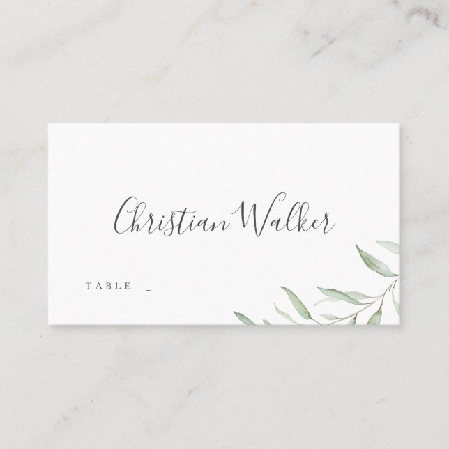 Minimal greenery rustic wedding place card (Front)