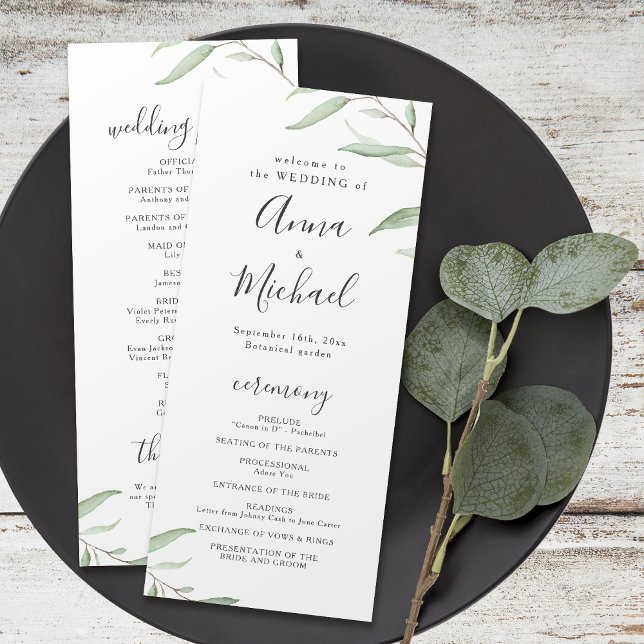 Minimal greenery rustic wedding program (Minimal greenery rustic wedding program)