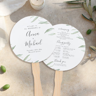 Minimal greenery rustic wedding program hand fan