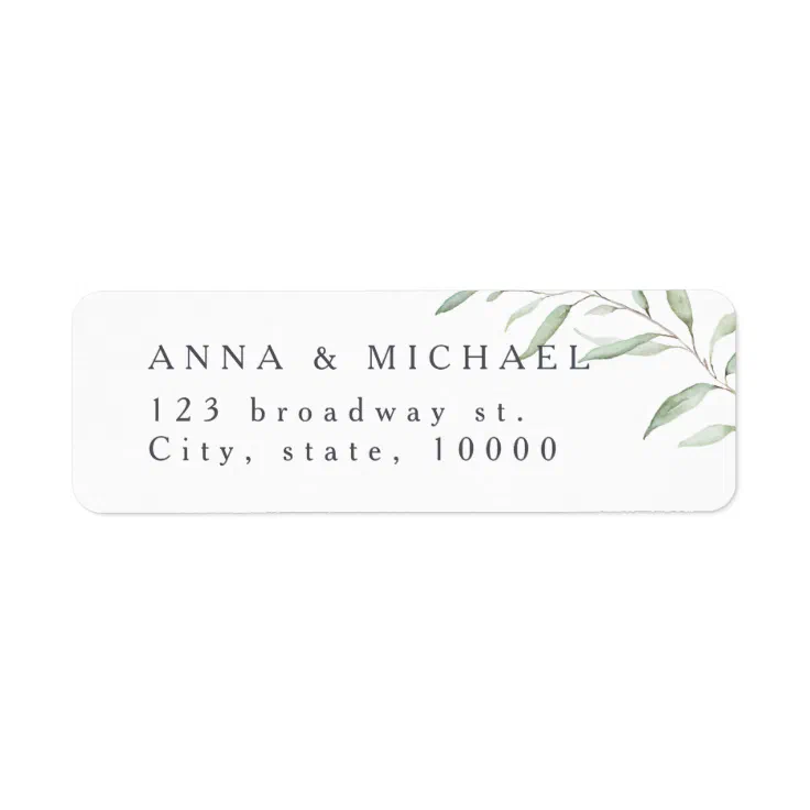 Minimal greenery rustic wedding return address label | Zazzle