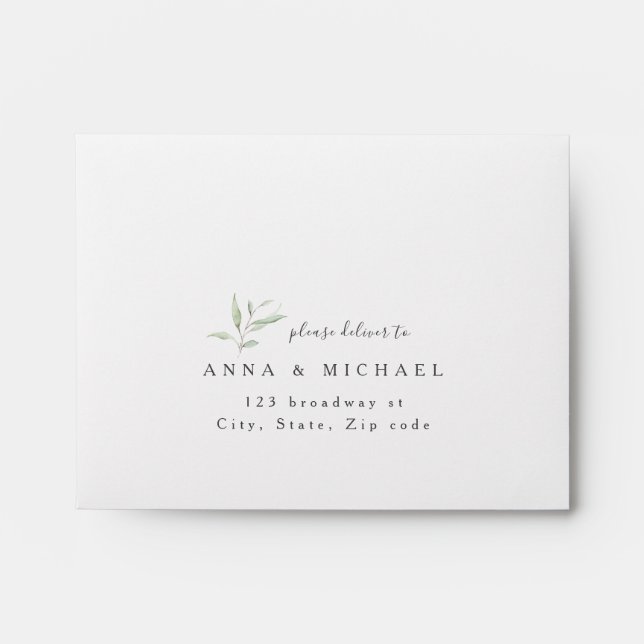 Minimal greenery rustic wedding RSVP Envelope (Front)