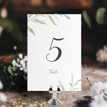Minimal Greenery Rustic Wedding Table Card by AvaPaperie at Zazzle