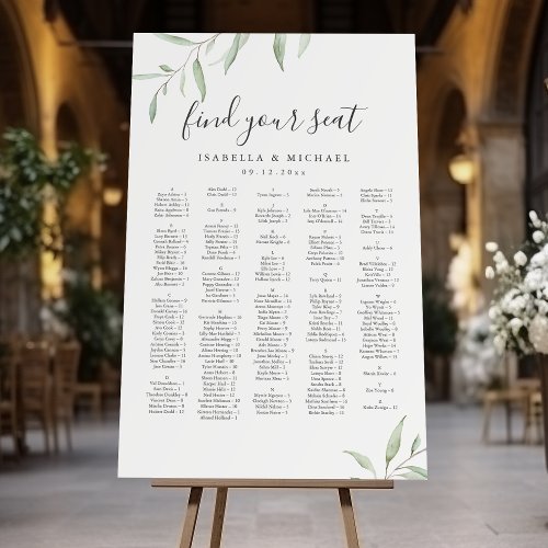 Minimal Greenery Script Alphabetical Seating Chart Foam Board