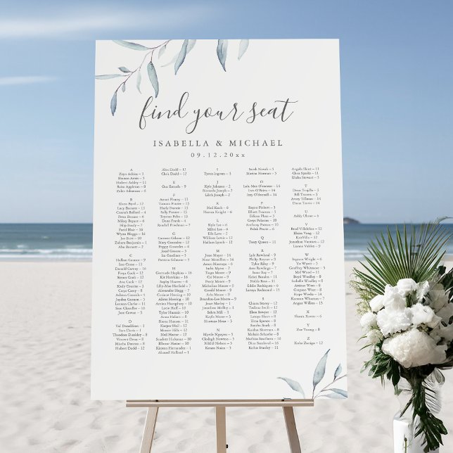 Minimal Greenery Script Alphabetical Seating Chart Foam Board (Minimal Greenery Script Alphabetical Seating Chart Foam Board)