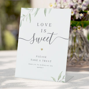 Minimal greenery script rustic Love is Sweet Pedestal Sign