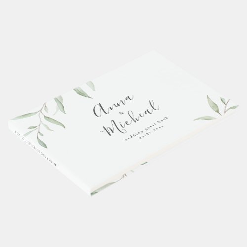 Minimal greenery simple calligraphy wedding guest book