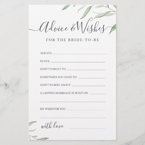 Minimal greenery wedding advice  wishes card