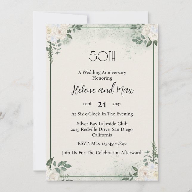 Minimal Greenery Wedding Anniversary Invitations (Front)