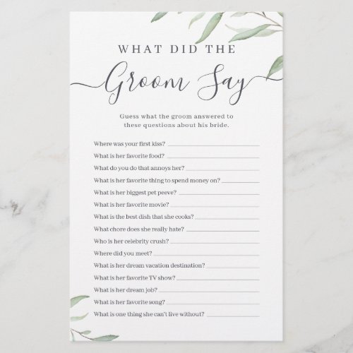 Minimal greenery what did the groom say game