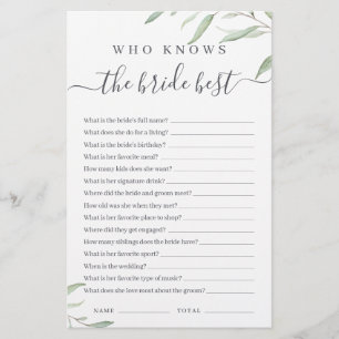 Minimal greenery who knows the bride best game