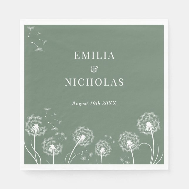 Minimal Greenery Wildflower Wedding  Napkins (Front)